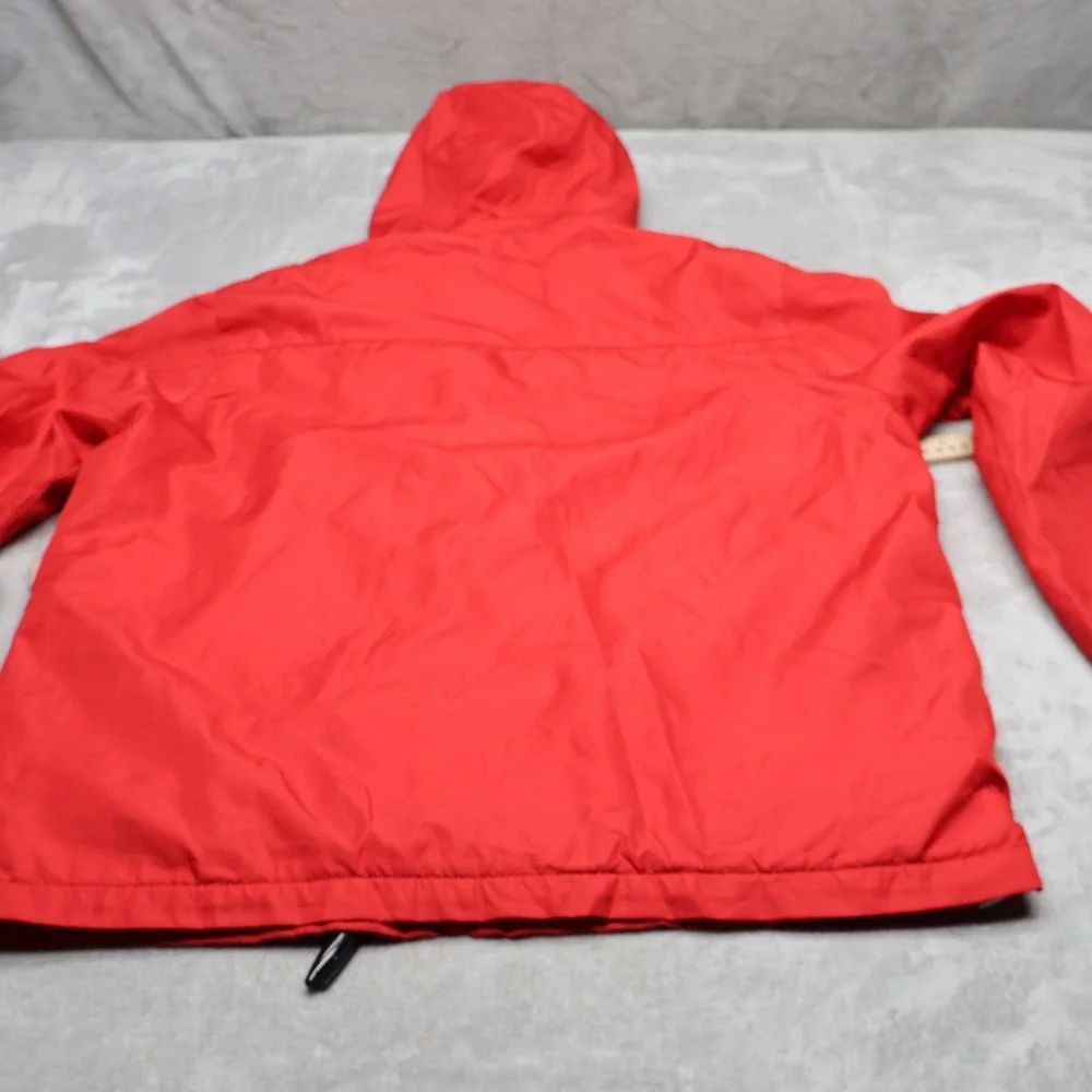 Reebok Jacket Mens XL Red Fleece Lined Full Zip Hooded Light Retro Windbreaker